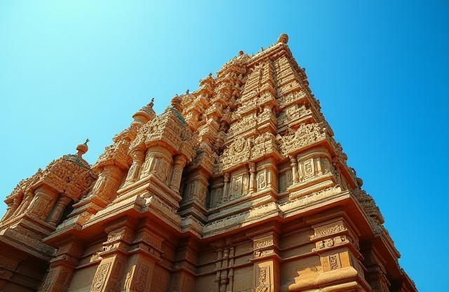 Ornate ancient temple architecture in Tamil Nadu