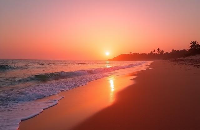 Sunset view over a serene beach in Goa