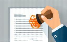 Illustration of stamping a document, symbolizing permit approval