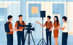 Illustration of crew members on a film set receiving support